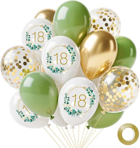 SJZG-Decoration Anniversaire 18, 12"" Blanc Vert Party Ballon Pour Garcon Fille, 14Pcs 18Ans Anniversaire Fête Mariage Commémoration Décorationde