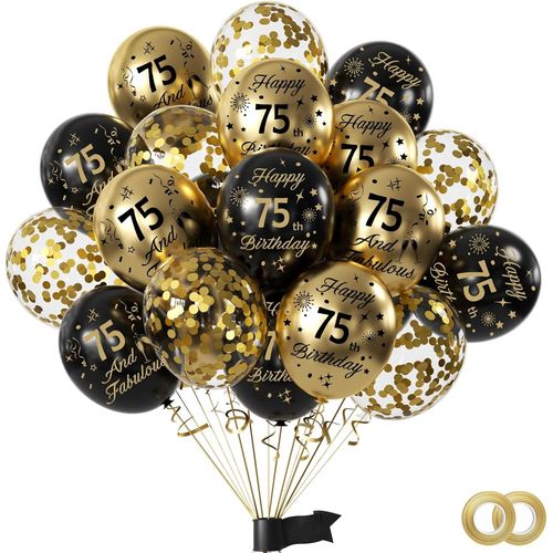 75 Ans Décorations Anniversaire De Fête En Noir Or Ballon,15Pcs 75 Ans Décorations Anniversaire De Ballons/Mariage/Fête/, 12 Pouce Ballons Latex