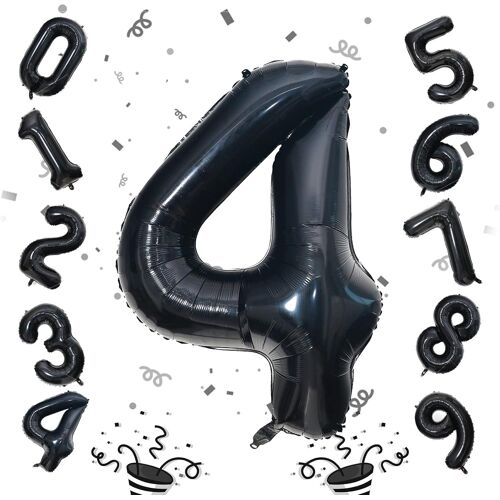 Grand Ballon En Forme De Chiffre Noir De 101,6 Cm Pour Anniversaire, Anniversaire De Mariage, Festival (Chiffre 4)