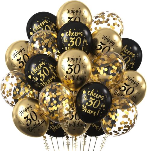 Décoration Anniversaire 30 Ans, 30 Pcs Ballons 30 Ans, Ballon Or Noir Pour Fête Anniversaire Homme Femme