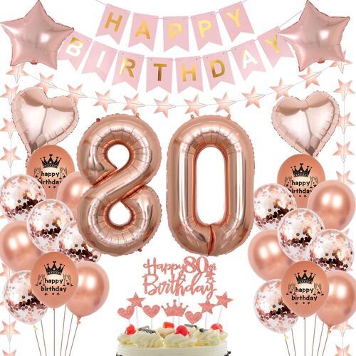 80Th Birthday Rose Gold Balloon For Women - Decoration And Balloons For Parties