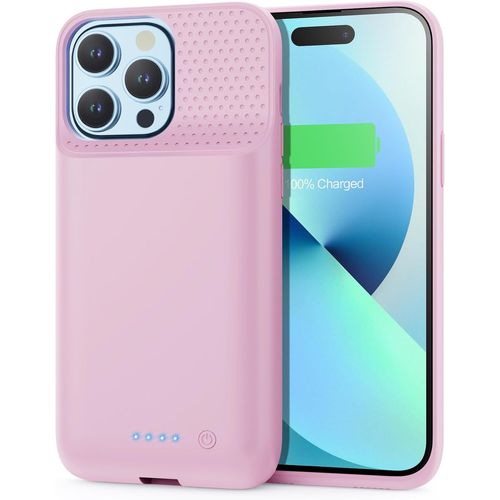 Kalanka-Coque Batterie Pour Iphone 12 Pro Max/13 Pro Max/14 Pro Max/14 Plus, [8600mah] Batterie Externe Rechargeable,Puissante Chargeur Portable Boitier D`Extension Batterie L'étui Pour Iphone-Rose