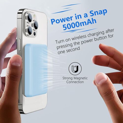 Sjzg-Batterie Externe For Magsafe Sans Fil, 5000 Mah Compatible Avec Charge Rapide Usb-C Pd 20w, Chargeur Portable Magnétique Pour La Série Iphone 16/15/14/13/12