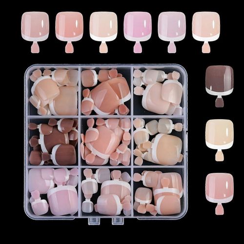 Couleurs De Faux Ongles En Gel French Toe Nails, Base Pre-Appliquee Et Appret Pour Pointes, Ongles French Toe Nails Pre-Fabriques, Faux Ongles En Gel Souple, 12 Tailles, Faux Ongles Pour Pieds 
