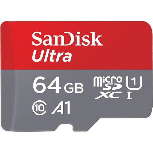 Carte Mémoire SanDisk 64 Go Ultra microSDXC + Adaptateur - Classe 10, U1, homologuée A1