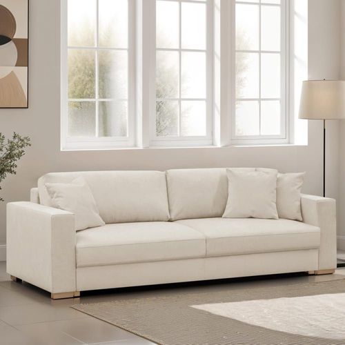 Canapé Convertible 3 Places En Tissu Chenille Beige