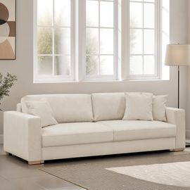 Canapé Convertible 3 Places En Tissu Chenille Beige