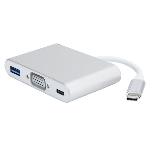 adaptateur multiport USB 3.1 Type-C vers VGa, cable d'alimentation 3 en 1, argent