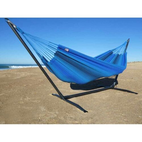 Hamac L En Coton Bleu Et Support En Métal