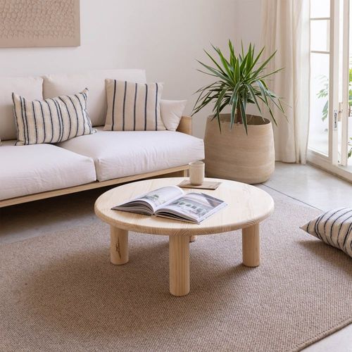 Table Basse Ronde En Pin Massif 87 Cm Non Verni