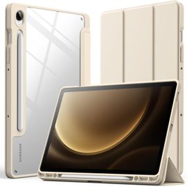 Coque Pour Samsung Galaxy Tab S10 Fe / S9 Fe 10,9 Pouces Avec S Pen Porte-Stylet, Dos En Pc Dur Transparent Clair, Housse Étui Tablette Protection Support À Trois Volets (Beige)