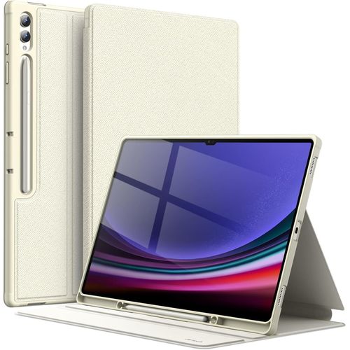 Ersan-Coque Pour Samsung Galaxy Tab S10 Ultra/Tab S9 Ultra 14,6 Pouces Avec S Pen Porte-Stylet, Fine Folio Protecteur Tablette Housse Étui, Multi-Angle Affichage (Beige)