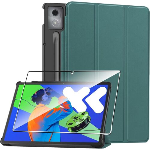 KALANKA-Coque Compatible avec Lenovo ldea Tab Pro 12.7"" + 1 Pièces Protection Écran Verre Trempé,Couverture Intelligente Housse Etui Cuir Coque avec Support -Vert