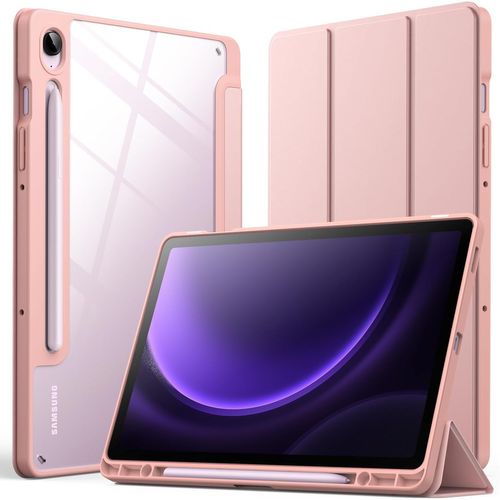 Coque Pour Samsung Galaxy Tab S10 Fe / S9 Fe 10,9 Pouces Avec S Pen Porte-Stylet, Dos En Pc Dur Transparent Clair, Housse Étui Tablette Protection Support À Trois Volets (Or Rose)
