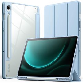 Coque Pour Samsung Galaxy Tab S10 Fe / S9 Fe 10,9 Pouces Avec S Pen Porte-Stylet, Dos En Pc Dur Transparent Clair, Housse Étui Tablette Protection Support À Trois Volets (Bleu Clair)