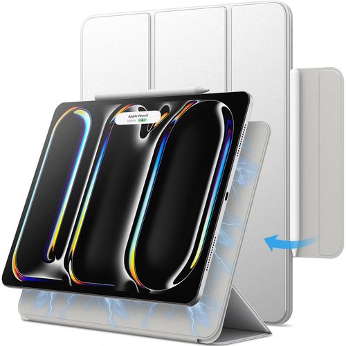 Coque Magnétique Pour Ipad Pro 13 Pouces M4 (2024), Soutien Pencil Pro Et Pencil (Usb-C), Aimant Puissant, Étui Housse De Tablette Support Fin À Trois Volets (Argent)