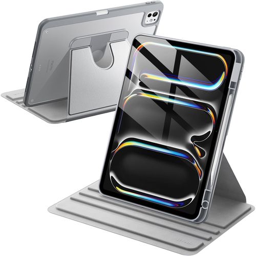 LORANKA-Coque Rotatif pour iPad Pro 13 Pouces M5/M4 (2025/2024) avec Porte-Pencil, Étui Housse de Support de Protection Rotatif à 360 Degrés Dos Transparent (Argent)