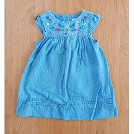 Robe Sans Manche Imitation Jean Bleu À Fleurs Multicolores. C&a. Taille 9 / 12 Mois. 74 Cm