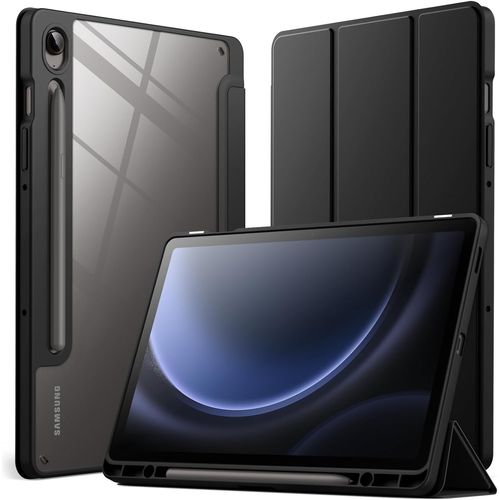Coque Pour Samsung Galaxy Tab S10 Lite / S10 Fe / S9 Fe 10,9 Pouces Avec S Pen Porte-Stylet, Dos En Pc Dur Transparent Clair, Housse Étui Tablette Protection Support À Trois Volets (Noir)