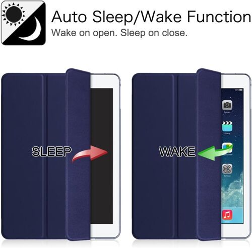 Coque pour iPad Air 2 2014 / iPad Air 2013 9.7 Pouces - Etui de Protection Mince et Léger Housse Arrière Semi-Transparent avec Fonction Sommeil/Réveil Automatique, Bleu Marine