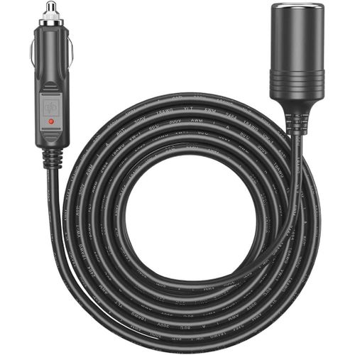 Rallonge De Chargeur De Voiture 12 V/24 V - 5 M - Noir - Long Câble Avec Prise Allume-Cigare - Convient Pour Gonfleur De Pneu, Aspirateur Et Autres Équipements Portables - Câble D'alimentation