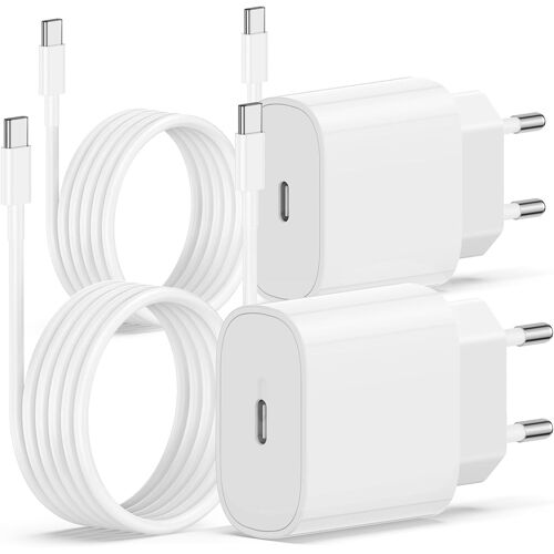 MEVRONISSHOP-2Pack Chargeur iPhone 17 16 15, 20W USB C Chargeur Rapide 2M Cable C to C pour iPhone 17/17 Pro/16 Pro Max/15 Pro Max/15 Plus/iPad 12.9/11 inch, Air 5 4, Samsung Gaxy,Adaptateur Secteur