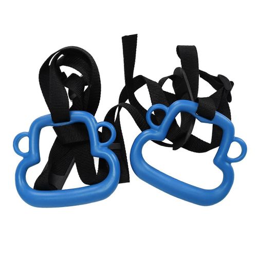 2pcs Enfants Gymnastique Anneaux Forme De Singe Charge Portant 150kg Ergonomique Portable Extérieur Pull Up Anneau Avec Sangles Réglables Bleu