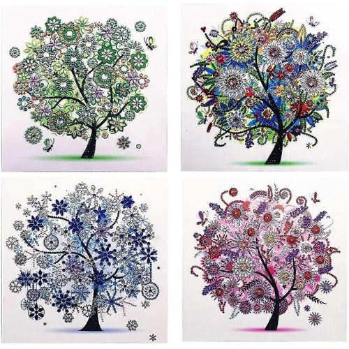 4 Pièces De Kit De Peinture Au Diamant 5d,Kit De Peinture En Strass Numéroté Diamant Bricolage Pour Adultes