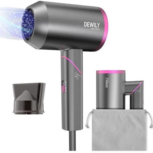 Mini Seche Cheveux Voyage Pliable - DEWILY Professionnel Seche-cheveux de voyage Petit, Ionique Hair Dryer 1 buses, 3 temperatures,