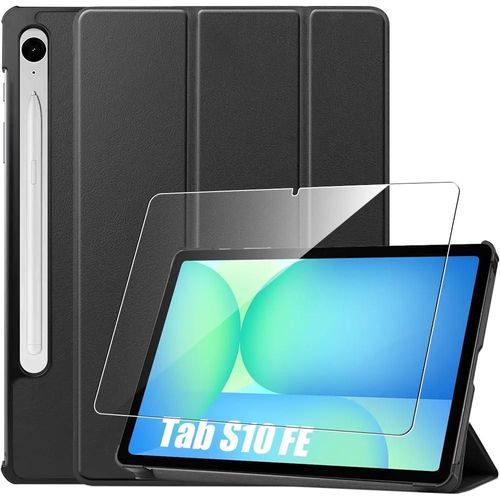Coque + Verre Trempé pour Samsung Galaxy Tab S10 FE (10,9""), Etui Housse Noir Antichoc Fonction Support - EFConnection