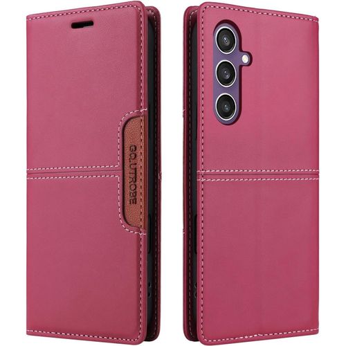 Kal-Compatible Samsung Galaxy S24 Coque De Téléphone, Étui Portefeuille Avec Porte-Carte Support De Fonction] Rabat En Cuir Étui En Cuir De Protection Magnétique (Rouge)
