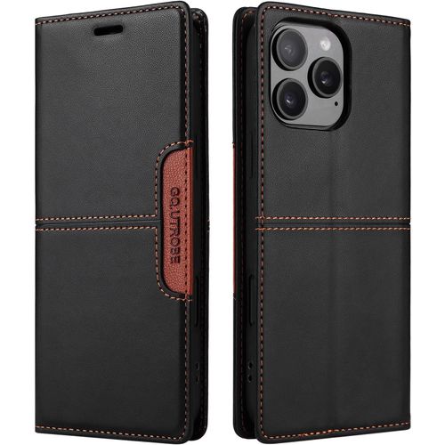 TZF-Compatible pour iPhone 16 Pro Max Coque de téléphone, étui Portefeuille avec Porte-Carte [Support de Fonction] Rabat en Cuir Étui en Cuir de Protection magnétique (Noir)