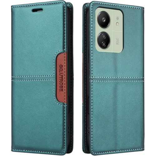Kal-Compatible Xiaomi Redmi 13c / Mi Poco C65 Coque De Téléphone, Étui Portefeuille Avec Porte-Carte [Support De Fonction] Rabat En Cuir Étui En Cuir De Protection Magnétique (Vert)