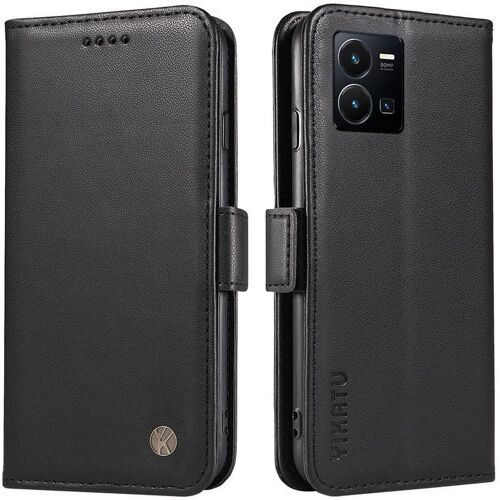 KAL-Coque Pour Vivo Y35 4G Etui, Simple Retourner Cuir Magnétique Anti Chute Portefeuille Protection Housse, Noir