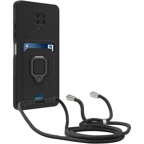Kal-Coque Compatible Avec Xiaomi Redmi Note 9s/Note 9 Pro/Note 9 Pro Max,Réglable Lanyard Case,Avec Carte Fentes,Anneau Support,Silicone Collier Case (Noir)