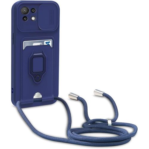 Thsds-Coque Compatible Avec Xiaomi Mi 11 Lite 4g/5g/Ne,Réglable Lanyard Case,Avec Curseur De Caméra Protection, Avec Carte Fentes,Anneau Support,Silicone Collier Case (Bleu)