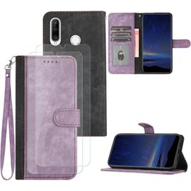 Coque Pour Huawei P30 Lite[2 Pcs Protecteur D'écran],Etui En Cuir Pu Portefeuille Coque Avec Fente Carte,Fonction De Support,Fermeture Magnétique-Violette