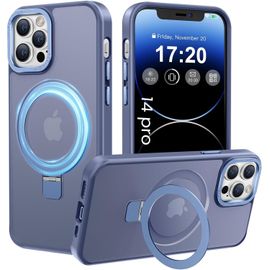 Coque iphone 14 Pro magnetique, pour Support Invisible, Protection Militaire Contre Les Chutes, Anti-Rayures/Empreintes Translucide Mat pour iphone 14 Pro Coque(Far Peak Blue)