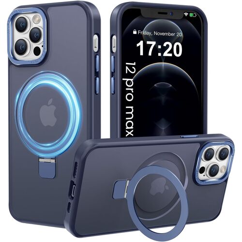 SJZG-Coque Iphone 12 Pro Max Magnetique, Pour Support Invisible, Protection Militaire Contre Les Chutes, Anti-Rayures/Empreintes Translucide Mat Pour Iphone 12 Pro Max Coque(Bleu Profond)