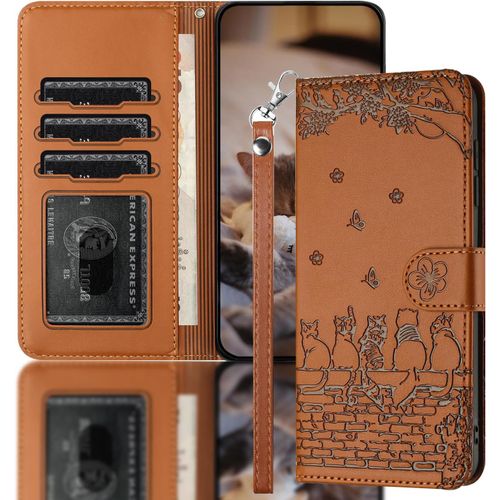 Kal-Protection Pour Samsung Galaxy S7 Edge(5.5") Coque Telephone Portable Aimantée Antichoc Portefeuille Coque De Protection Pour Samsung Galaxy S7 Edge(5.5") Porte Carte Chat Clôture Brun