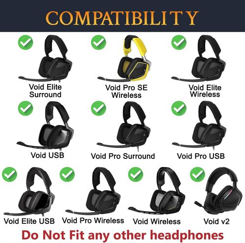 KALANKA-Tissu en Maille Mousse Coussin Coussinets pour Corsair Void/Void v2/Void Pro/Void Elite/Surround Wired & Wireless RGB RGB USB Gaming Casques, Coussinets avec Mousse Isolante Contre Le Bruit