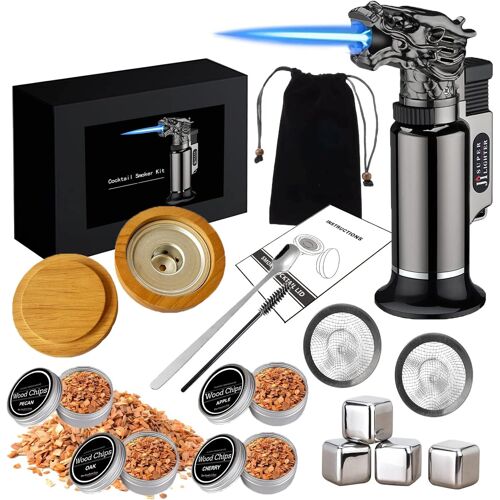 Ulteronixshop-Kit de Fumoir Cocktail, Kit de Fumoir à Whisky à l'ancienne avec 4 Saveurs de Copeaux de Bois Ensemble Fumeur Cocktail Cadeau d'anniversaire Noël Fête des Pères pour Homme, Papa, Mari