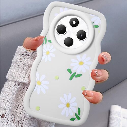 JGD-Motif Fleur Coque pour Xiaomi Redmi 14C 4G / 5G /A3 Pro 4G Coque,Wave Frame Aesthetic Marguerite Housse Femmes Filles Mignon Mince Douce Silicone TPU Souple Antichoc Bumper Étui-Blanc