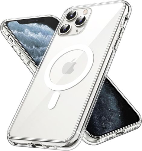 Coque Magnétique pour iPhone 11 Pro 5,8 Pouces Compatible avec Recharge sans Fil MagSafe, Housse de Téléphone Antichoc, Dos Transparente Anti-Rayures (Transparente)