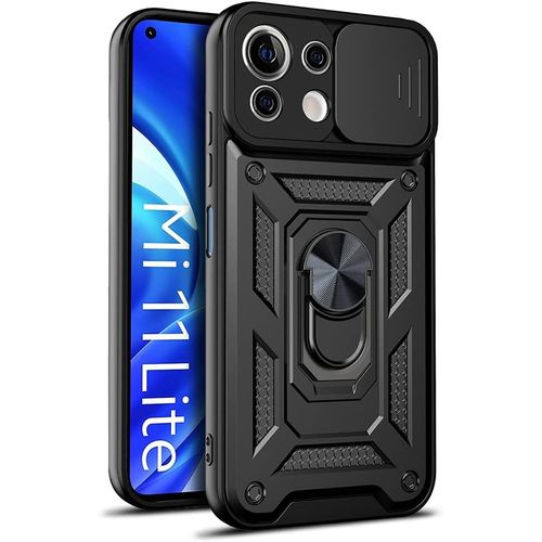 Coque Pour Xiaomi Mi 11 Lite 5g/4g/5g Ne ¿ Pc Dur + Tpu Silicone Antichoc Antirayures, Cache Objectif Coulissant, Anneau Rotatif Et Plaque Magnétique, Bords Surélevés