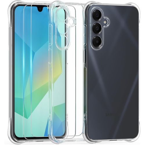 Pack Coque Tpu Transparente + 2 Verres Trempés Pour Samsung Galaxy A16 5g/4g (6,7"") - Bumper Antichoc, Bords Rehaussés, Découpes Précises