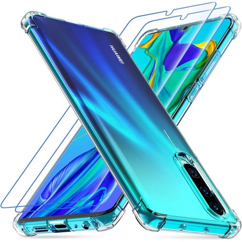 Case Compatible With Huawei P30, 2 Pack Of Tempered Glass Films, Silicone Clear Tpu Case Ultra Thin Bumper Protection Anti-Shock Anti-Scratch Cover For Huawei P30 ¿ Transparent