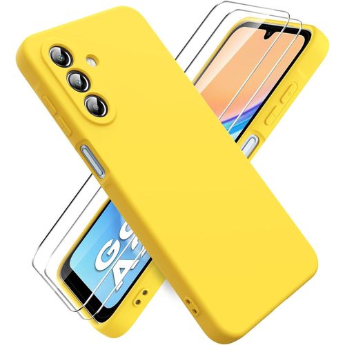 Kwex-Coque Pour Samsung Galaxy A26 5g, Avec 2 Pièces Protecteur D'écran En Verre Trempé, Housse Silicone Souple Ultra-Mince De Couleur Pure, Coque En Caoutchouc Antichoc - Jaune