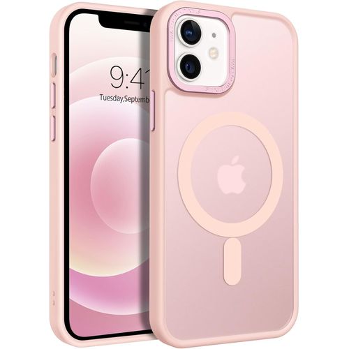 Ppdaz-Coque Pour Iphone 12 Mini 5.4"" Compatible Avec Magsafe, Hybrid Magnétique Case Étui Translucide Mat Arrière Protection Caméra Housse Fine Antichoc Dos Anti Rayures, Rose