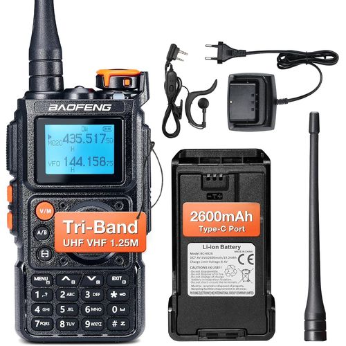 K6 Tri-Bande Talkie-Walkie, Radio Amateur Haute Puissance 6W, Multibande Uhf/Vhf/Fm/Air, 2600 Mah Batterie, Charge Usb-C, 999 Ch, Copie De Fréquence Sans Fil, Fréquence Répéteur Inversée